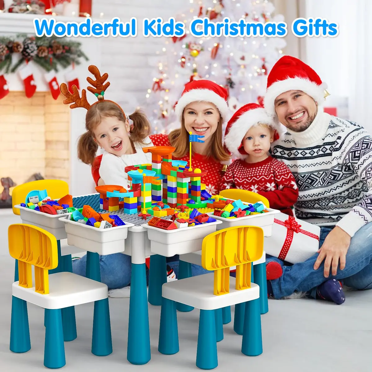 OCATO Kids Table and 4 Chairs Set Activity Table Water Table for Kids 152PCS Large Building Blocks | Versatile, Durable & Safe (70-120 chars) - view 9