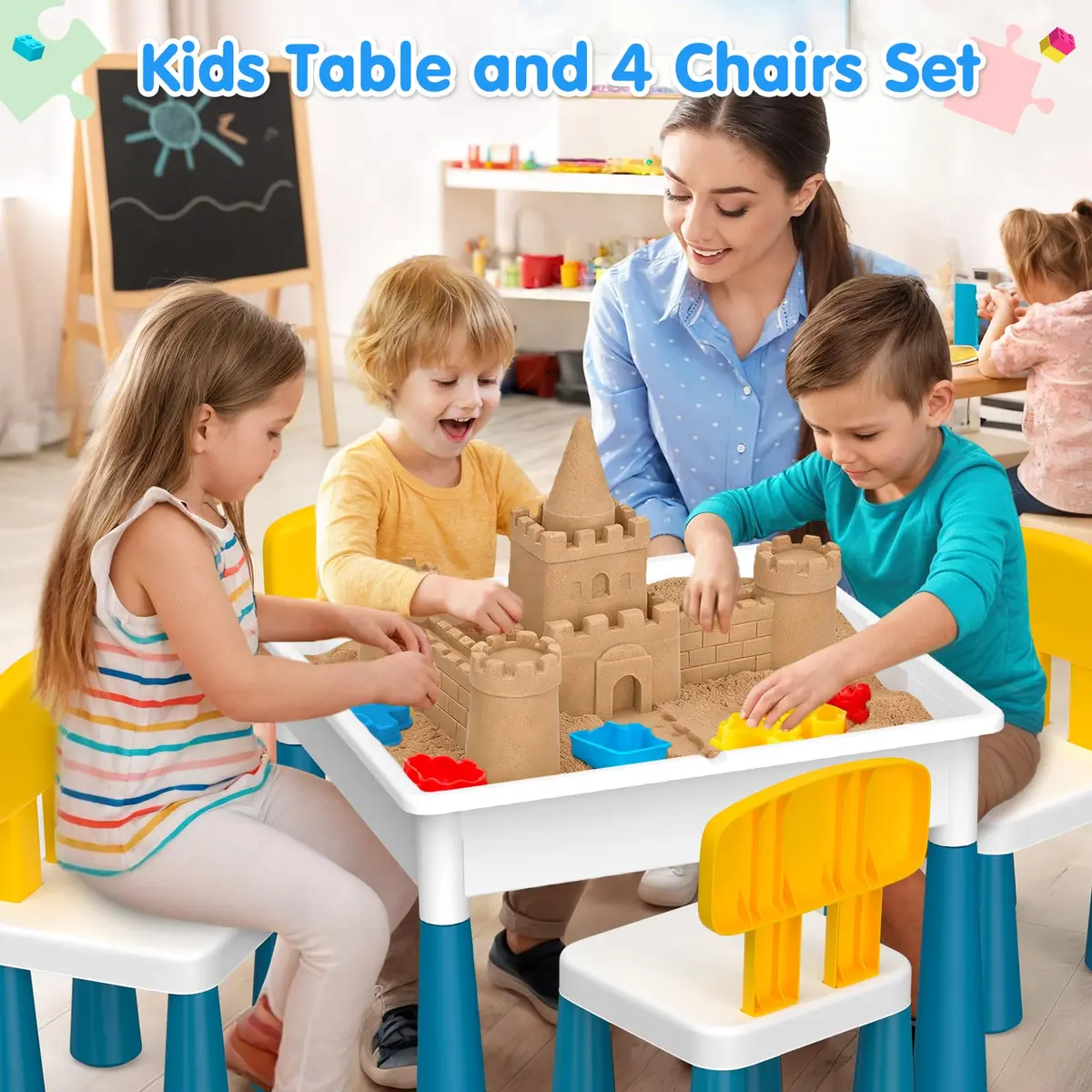 OCATO Kids Table and 4 Chairs Set Activity Table Water Table for Kids 152PCS Large Building Blocks | Versatile, Durable & Safe (70-120 chars) - view 2