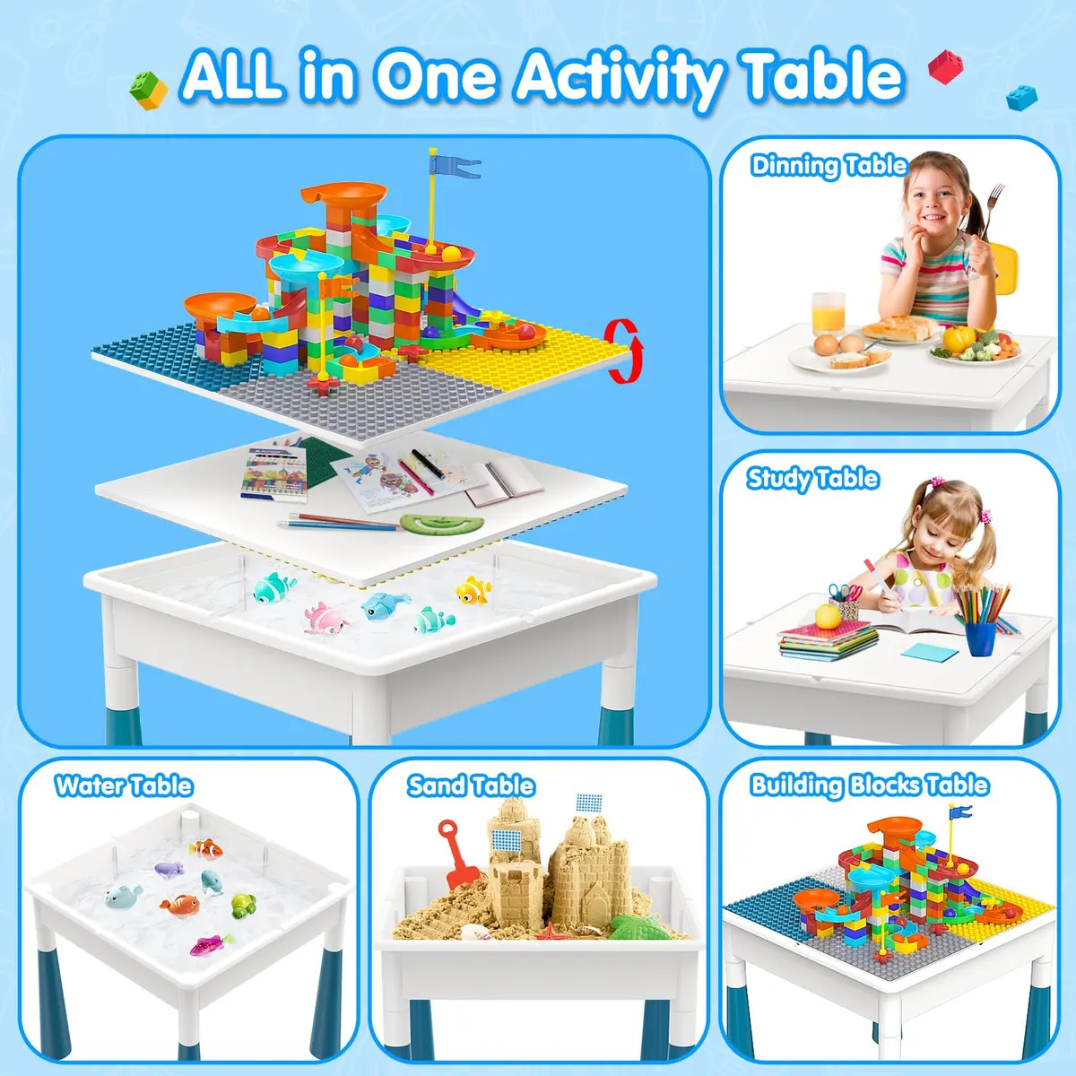 OCATO Kids Table and 4 Chairs Set Activity Table Water Table for Kids 152PCS Large Building Blocks | Versatile, Durable & Safe (70-120 chars) - view 3