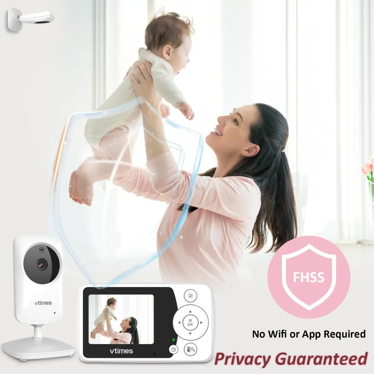 VTimes Baby Monitor with Camera and Audio, No WiFi, 2.4" LCD Screen, 1000ft Range | Secure FHSS Connection for Indian Homes - view 2
