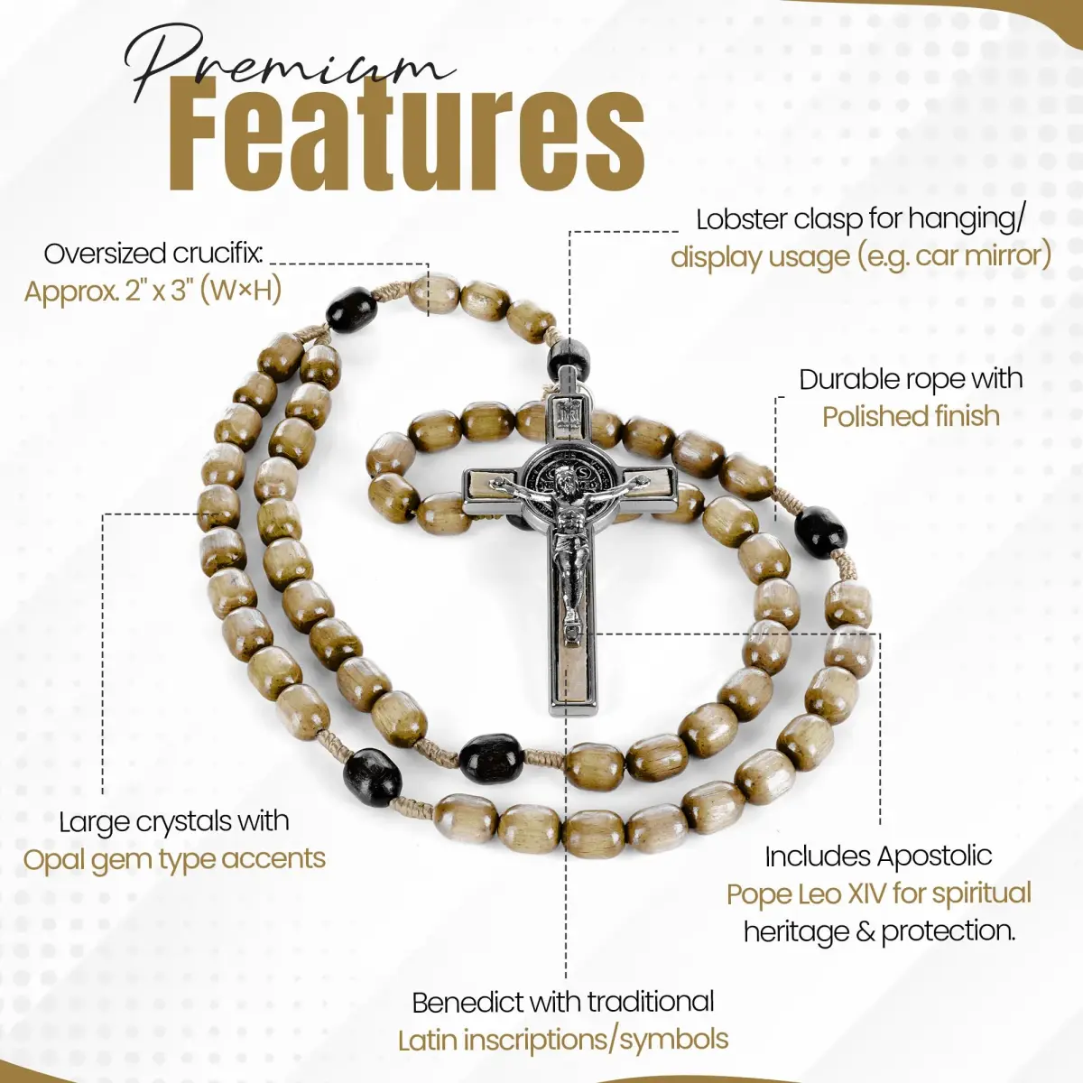 SANCTUM VERITAS Olive Wood Catholic Rosary Necklace | Large Italian Prayer Beads Gift 21.5 cm - view 3