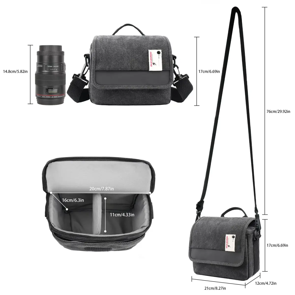 Besnfoto Small Camera Bag Purse 21cm (8.27in) | Waterproof Canvas Messenger for Mirrorless DSLR Cameras - view 5