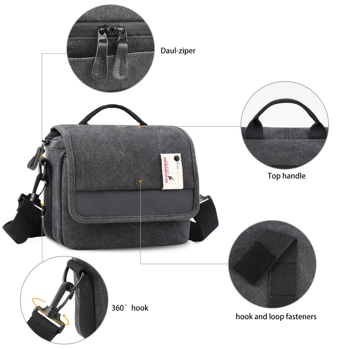 Besnfoto Small Camera Bag Purse 21cm (8.27in) | Waterproof Canvas Messenger for Mirrorless DSLR Cameras - view 3