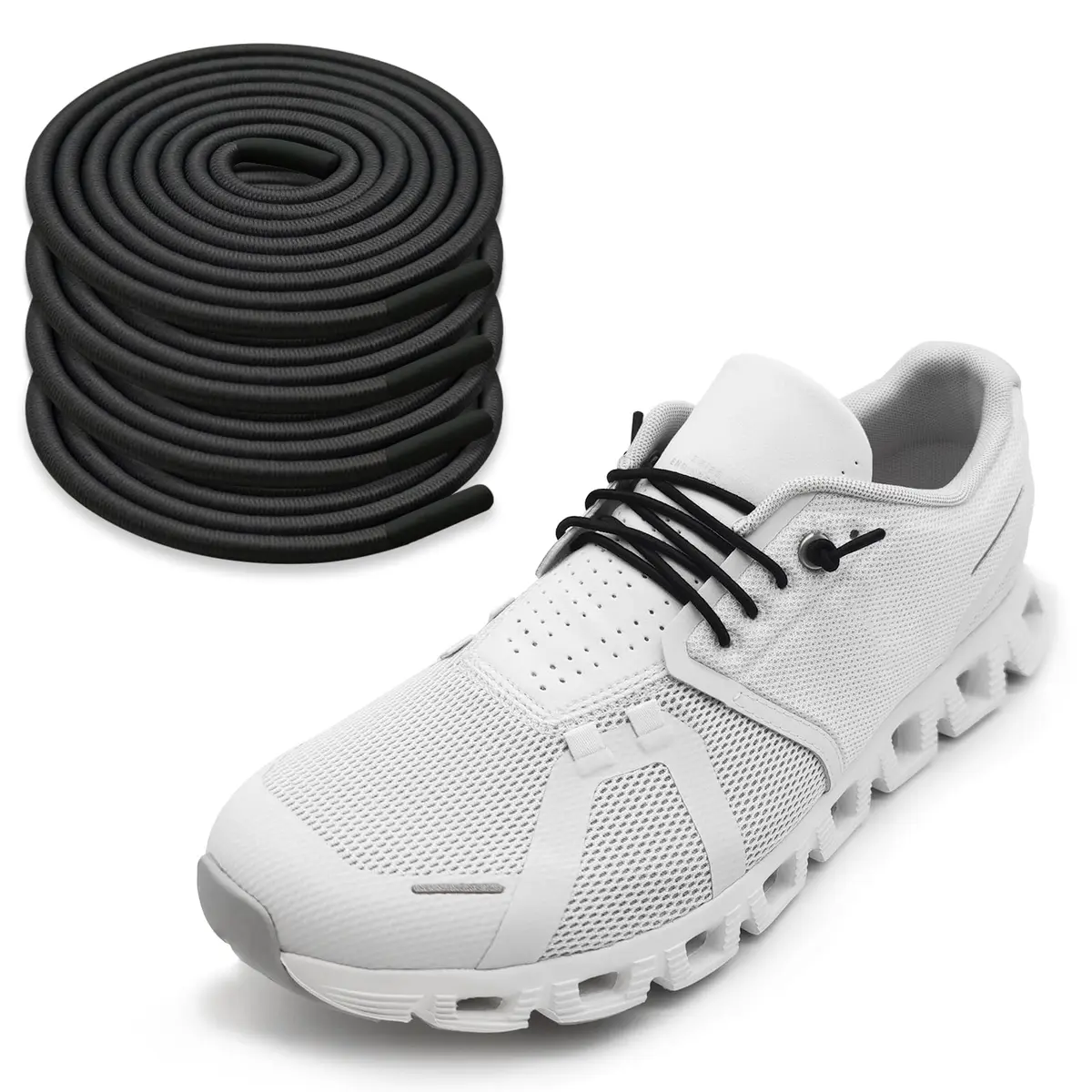 NDTEZUGT Elastic Shoe Laces for Sneakers 18in | No Tie, Slip-On Design, Black - main product image
