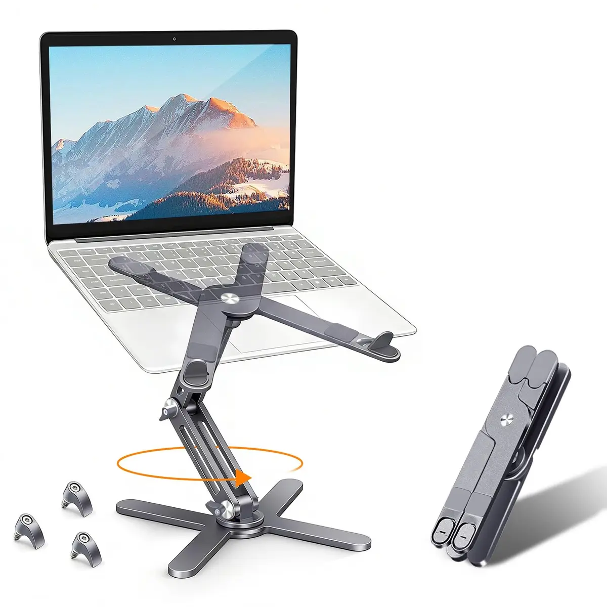 Moallia N86 360 Rotating Laptop Stand for Desk with Locking Knobs, Grey 2.36in (6cm) | Ergonomic Aluminum Riser for Collaborative Work - main product image