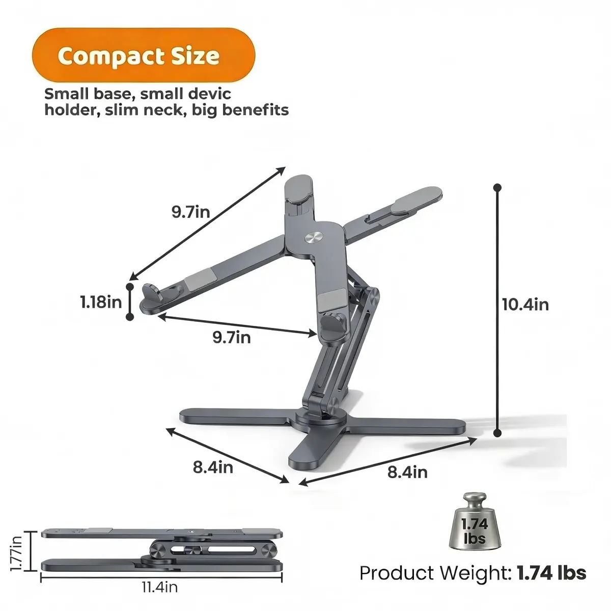 Moallia N86 360 Rotating Laptop Stand for Desk with Locking Knobs, Grey 2.36in (6cm) | Ergonomic Aluminum Riser for Collaborative Work - view 5