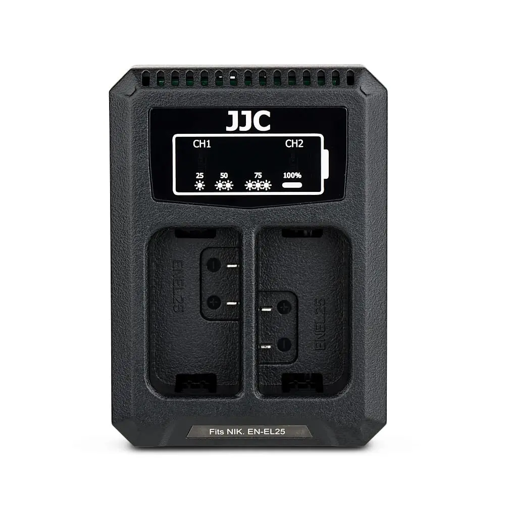 JJC EN-EL25 Battery Charger Dual Slot for Nikon Z50 II Z50 Z30 Zfc Cameras | USB Power & Overheat Protection - main product image