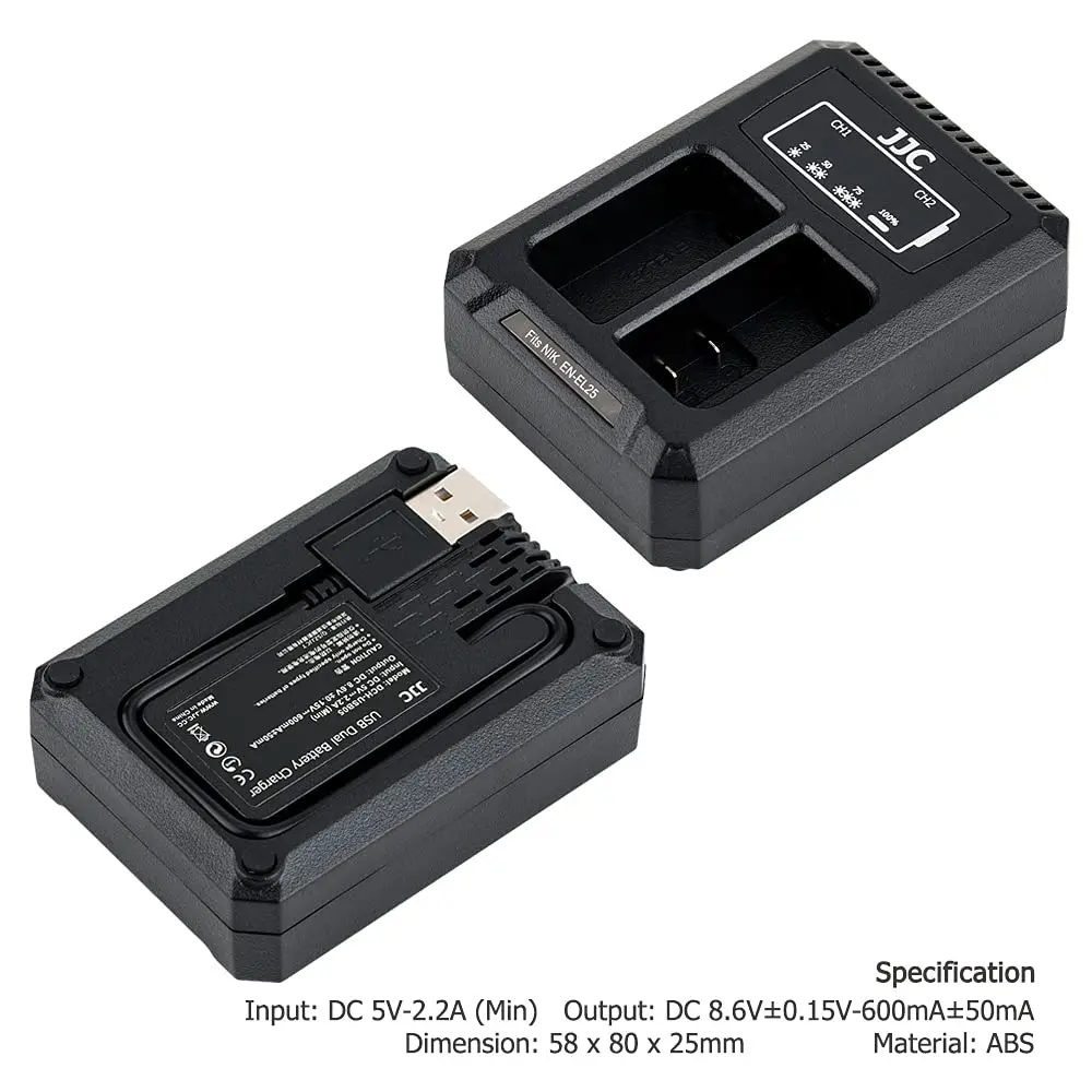 JJC EN-EL25 Battery Charger Dual Slot for Nikon Z50 II Z50 Z30 Zfc Cameras | USB Power & Overheat Protection - view 2