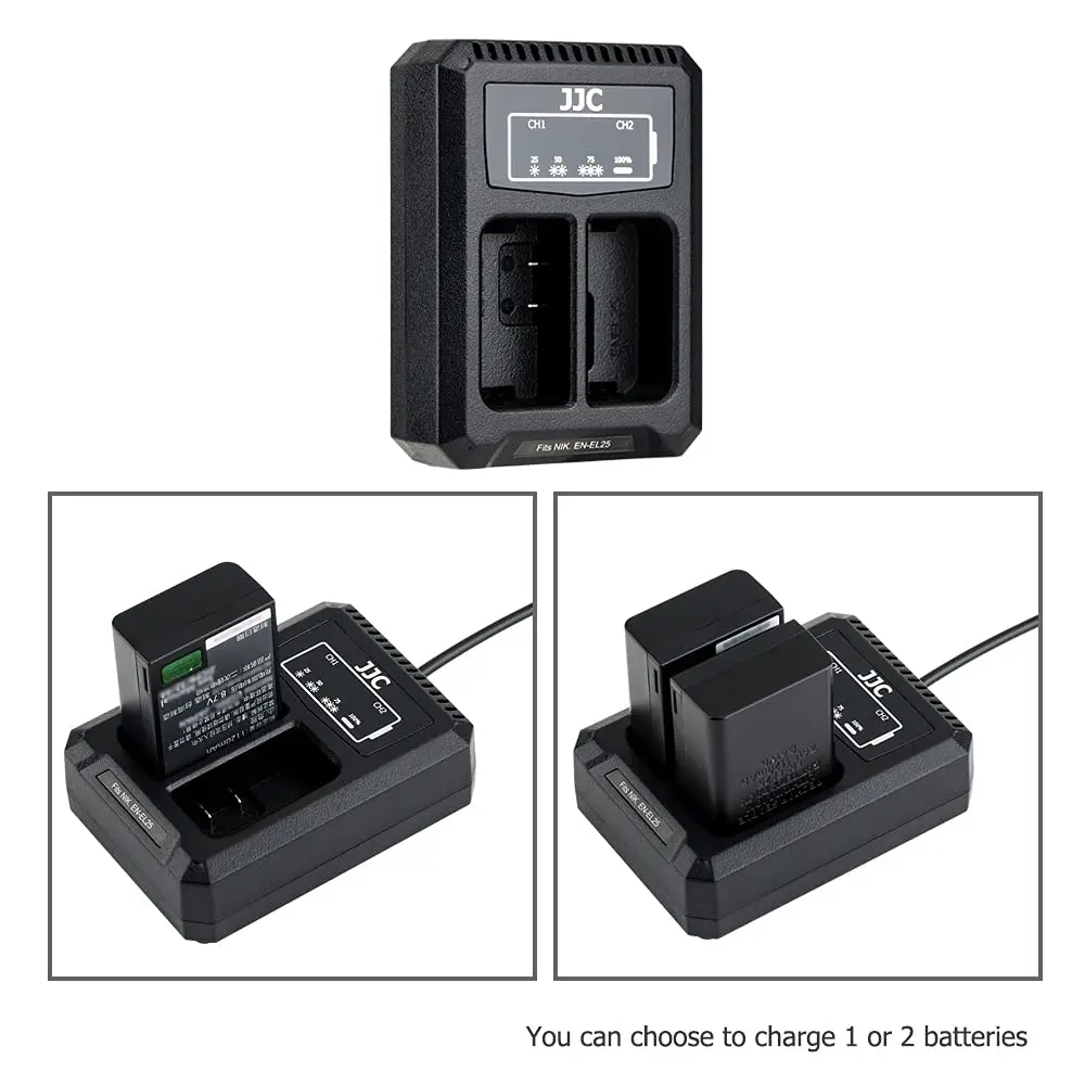 JJC EN-EL25 Battery Charger Dual Slot for Nikon Z50 II Z50 Z30 Zfc Cameras | USB Power & Overheat Protection - view 3