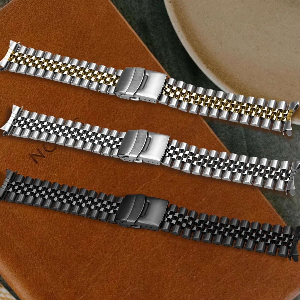 Juntan 22mm Stainless Steel Watch Band Curved Ends Tapered Metal Replacement Bracelet with Deployment Clasp - view 4