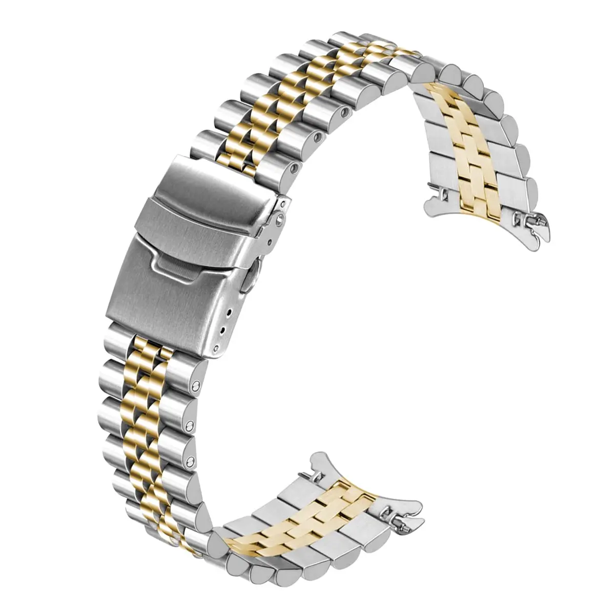 Juntan 22mm Stainless Steel Watch Band Curved Ends Tapered Metal Replacement Bracelet with Deployment Clasp - main product image