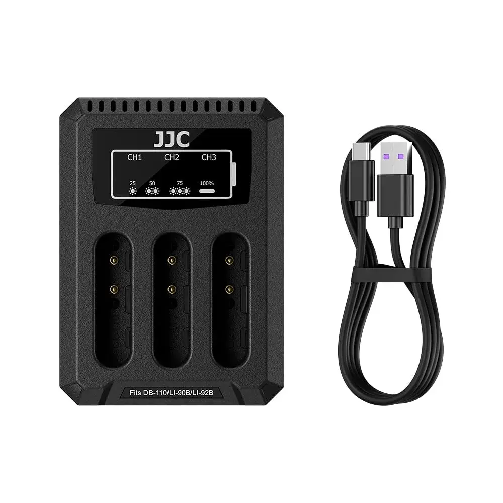 JJC DB-110 LI-92B Battery Charger | Triple Slot USB Charger for Ricoh GR IIIx, Olympus TG-7, 2-Pack - main product image