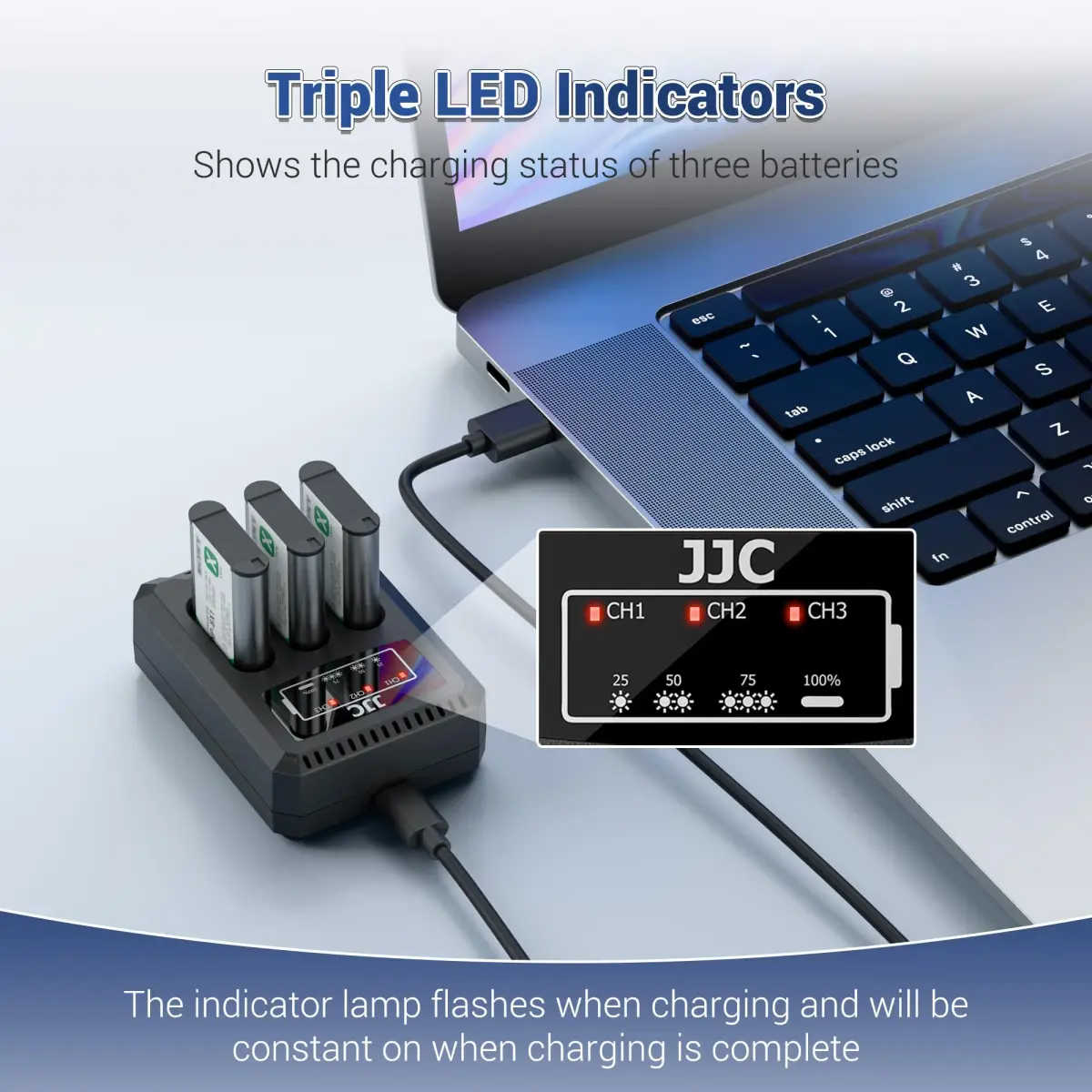 JJC DB-110 LI-92B Battery Charger | Triple Slot USB Charger for Ricoh GR IIIx, Olympus TG-7, 2-Pack - view 6