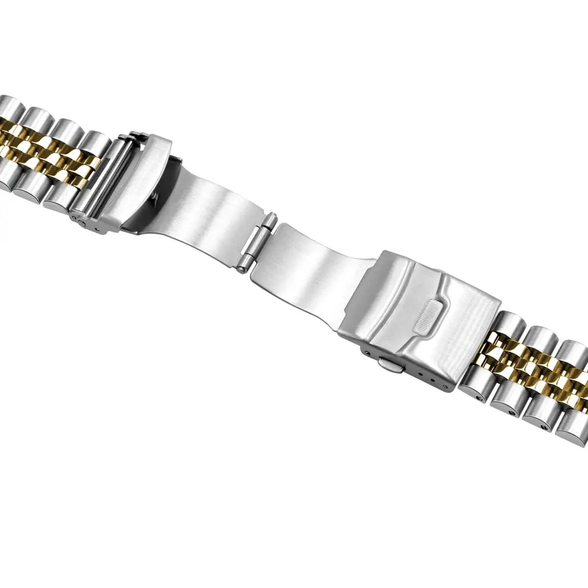 Juntan Stainless Steel Watch Band 20mm Silver-Gold | Curved Ends Tapered Strap, Double Flip Lock Clasp - view 7