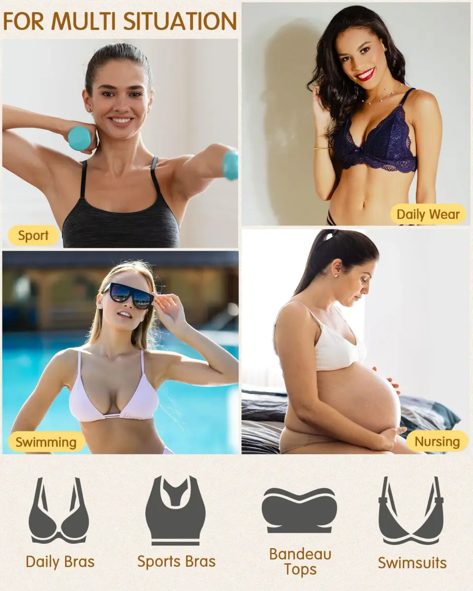 KSang Bra Pads Inserts 4 Pairs - Sewn Edges Breast Padding for Sports Bras Swimsuits Bikini Push up Bra Cups Inserts for D Cup - Black - view 5