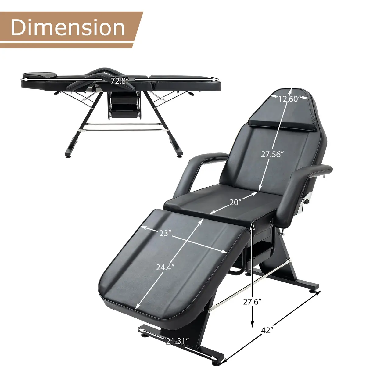 Brisca Massage Salon Tattoo Chair with Two Trays | Adjustable Full-Body Spa Bed & Esthetician Chair - view 2