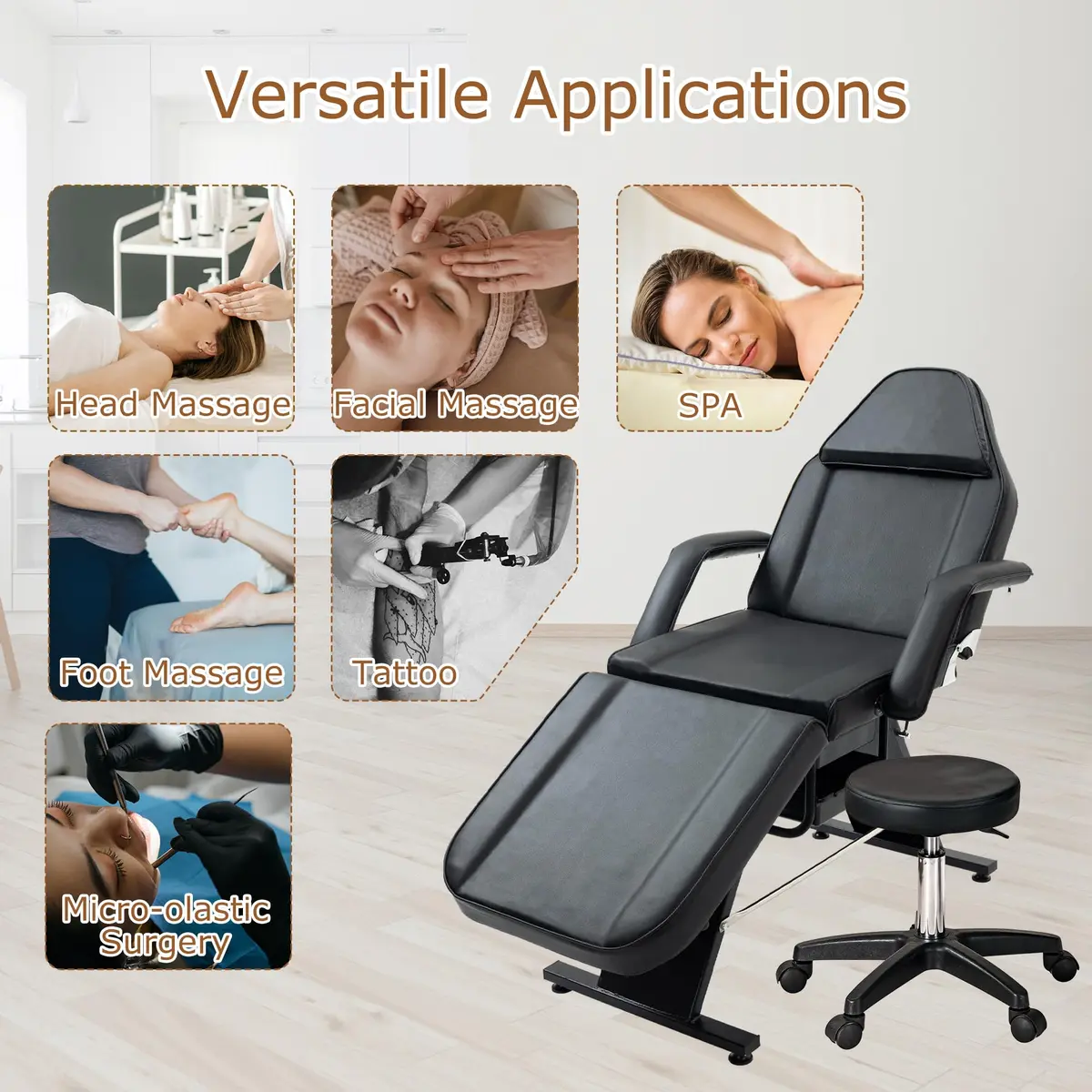 Brisca Massage Salon Tattoo Chair with Two Trays | Adjustable Full-Body Spa Bed & Esthetician Chair - view 3