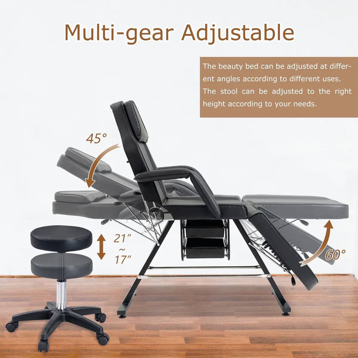 Brisca Massage Salon Tattoo Chair with Two Trays | Adjustable Full-Body Spa Bed & Esthetician Chair - view 4