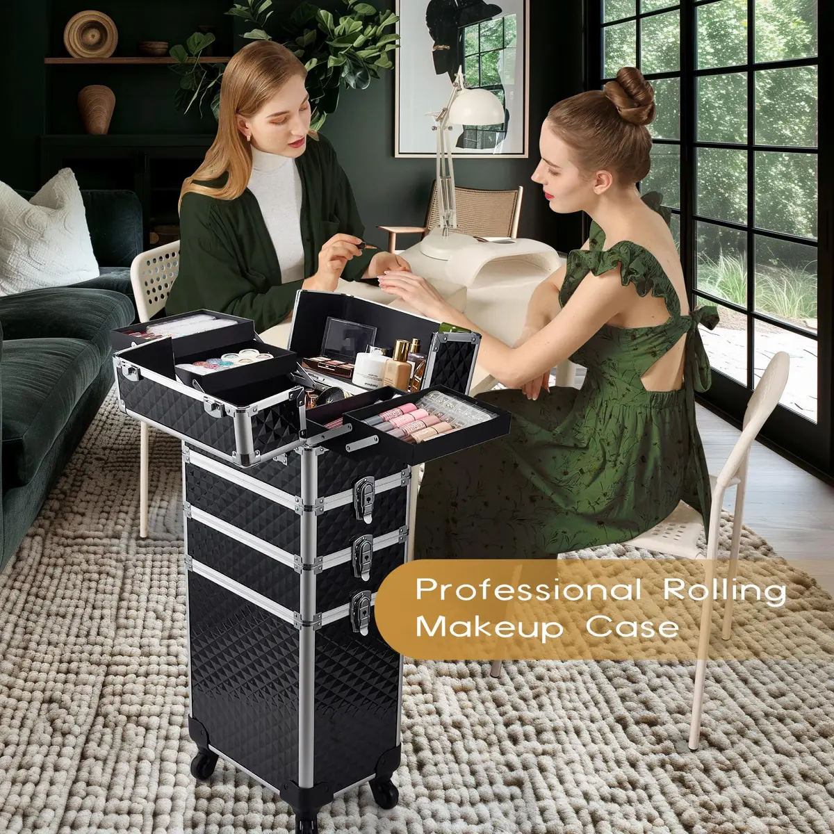 Yueieoun Large Makeup Travel Case 13.4 x 10 x 30.5 inches | 4-in-1 Detachable Compartments - view 2