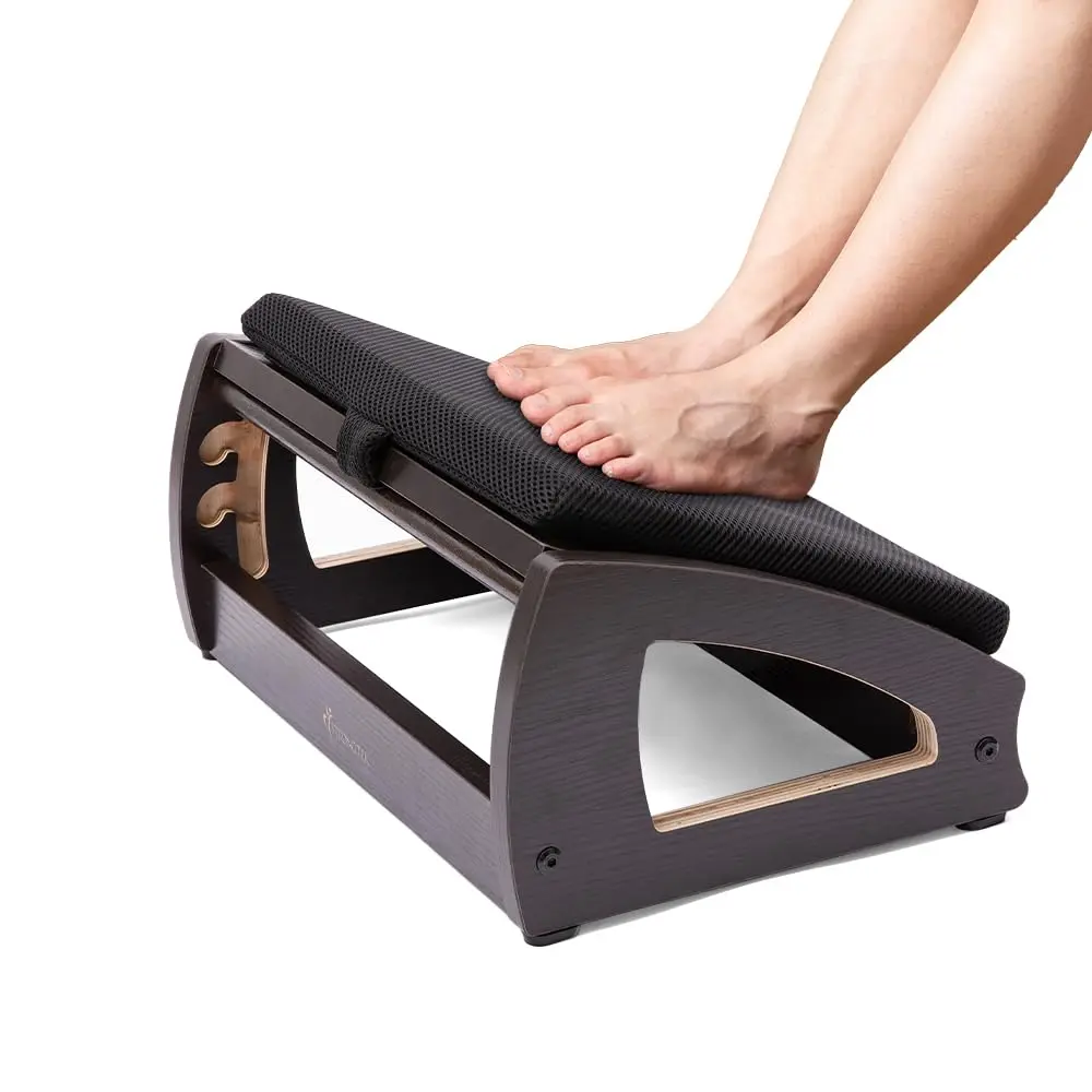 StrongTek Wooden Foot Stool Under Desk | Removable Cushion, Espresso, Supports Natural Foot Position - main product image