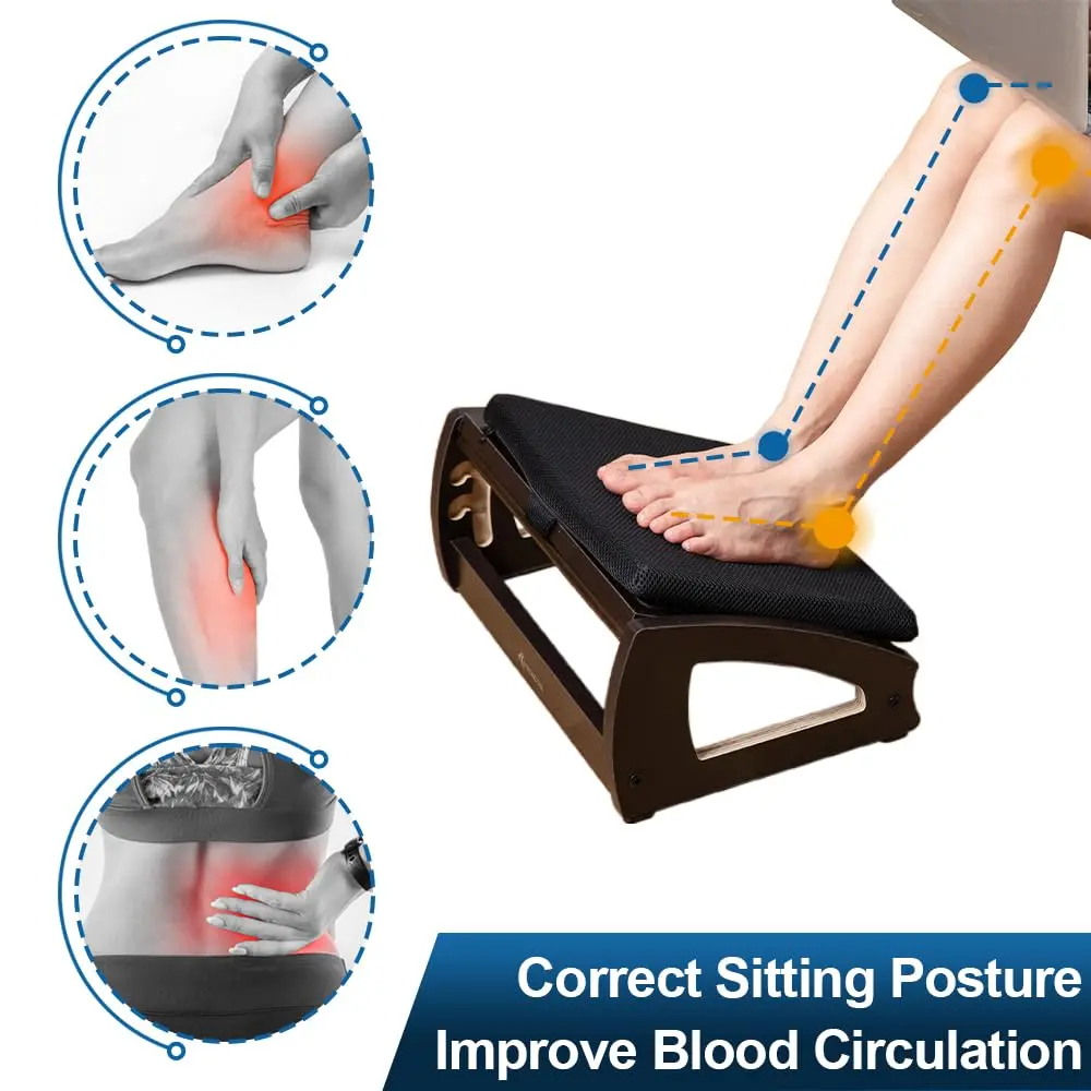 StrongTek Wooden Foot Stool Under Desk | Removable Cushion, Espresso, Supports Natural Foot Position - view 2