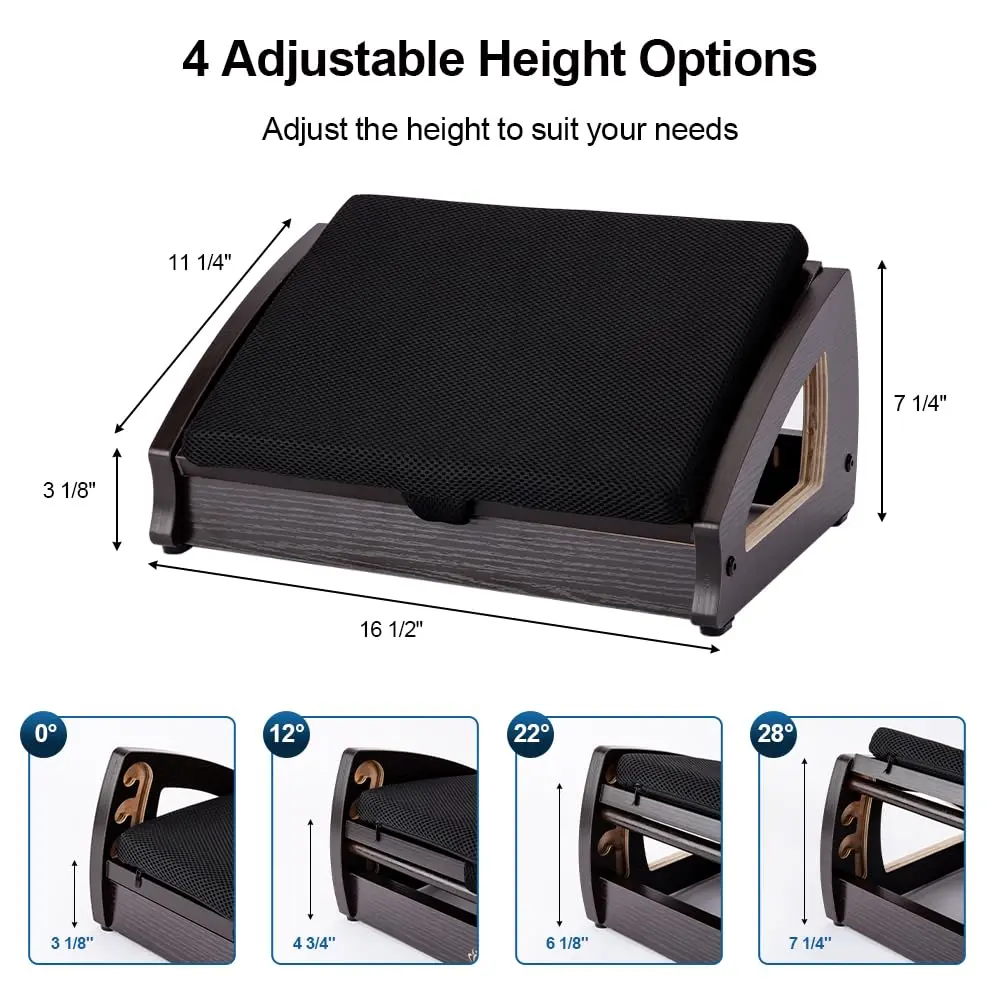 StrongTek Wooden Foot Stool Under Desk | Removable Cushion, Espresso, Supports Natural Foot Position - view 3