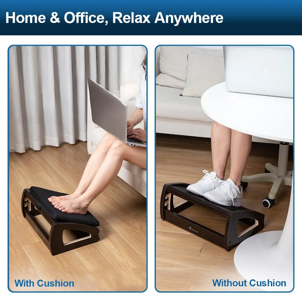 StrongTek Wooden Foot Stool Under Desk | Removable Cushion, Espresso, Supports Natural Foot Position - view 4