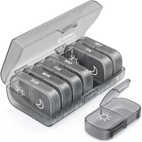 AUVON XL Weekly Pill Organizer 2 Times a Day, Pill Box 7 Day with Large Openings, Gray AM PM Pill Case (1 Count) - main product image