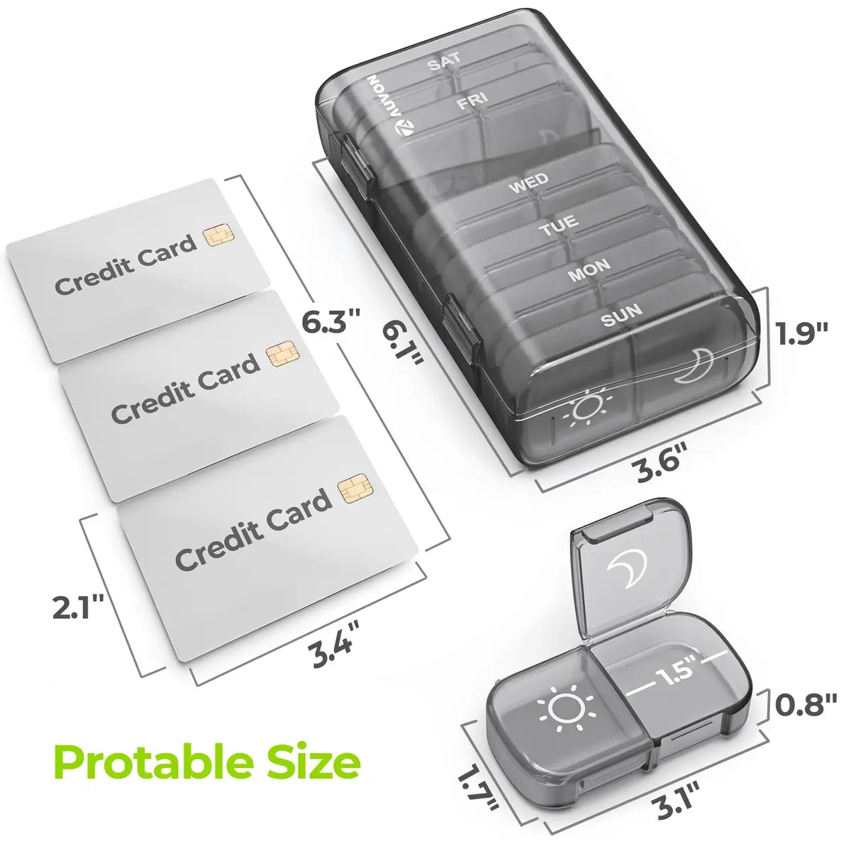 AUVON XL Weekly Pill Organizer 2 Times a Day, Gray AM PM Pill Case | 14 Compartments, BPA-Free, Travel-Ready - view 5