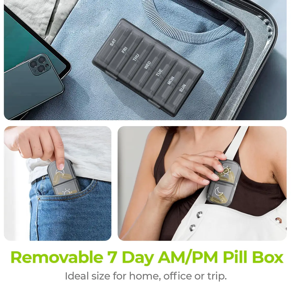 AUVON XL Weekly Pill Organizer 2 Times a Day, Gray AM PM Pill Case | 14 Compartments, BPA-Free, Travel-Ready - view 6