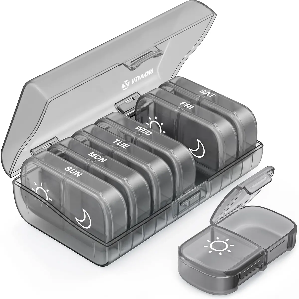 AUVON XL Weekly Pill Organizer 2 Times a Day, Gray AM PM Pill Case | 14 Compartments, BPA-Free, Travel-Ready - main product image