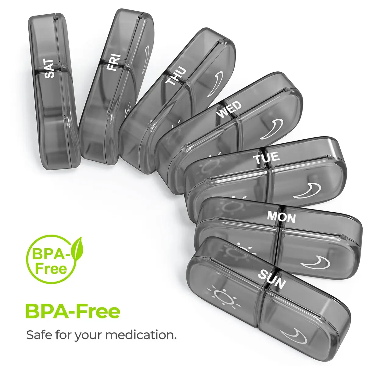 AUVON XL Weekly Pill Organizer 2 Times a Day, Gray AM PM Pill Case | 14 Compartments, BPA-Free, Travel-Ready - view 7