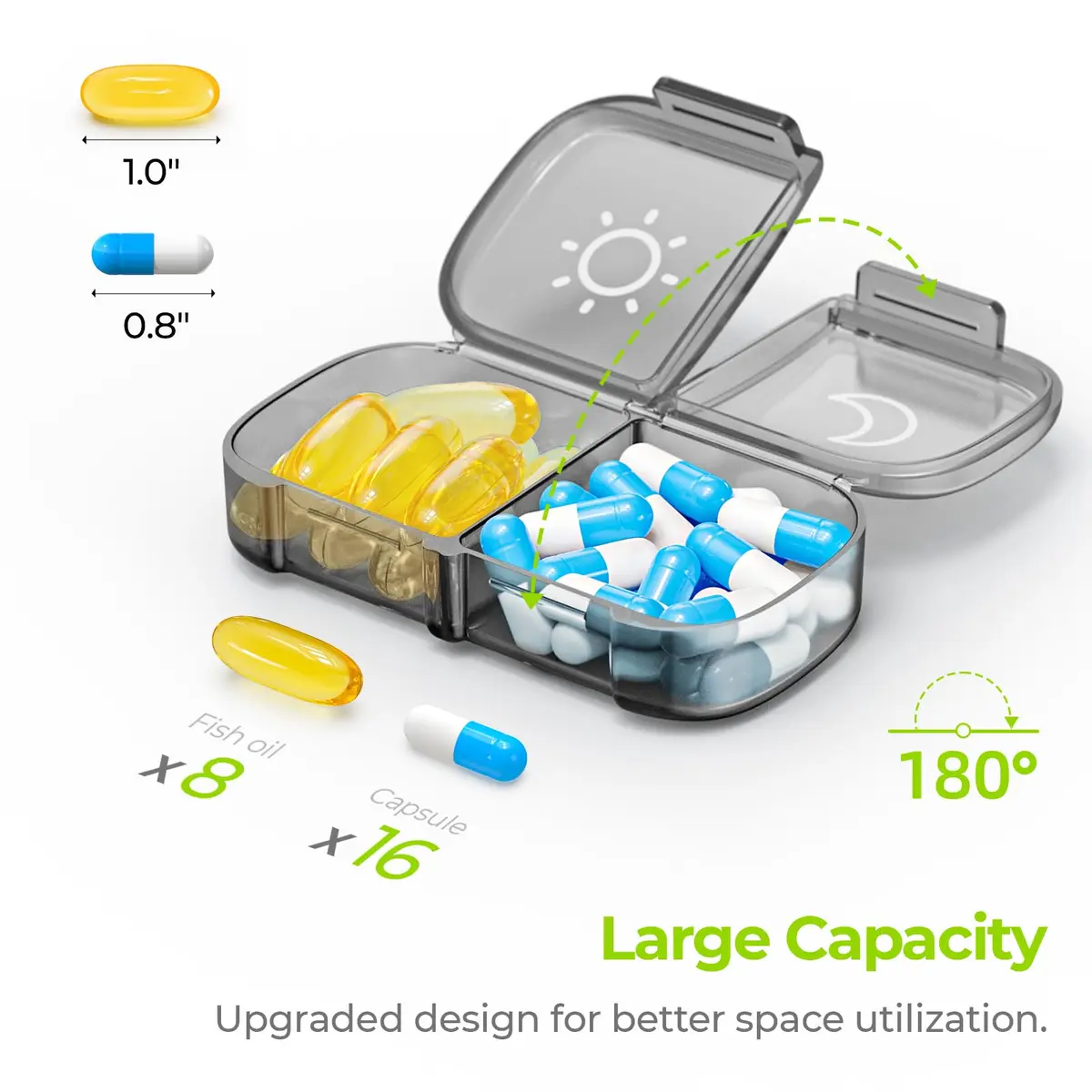 AUVON XL Weekly Pill Organizer 2 Times a Day, Gray AM PM Pill Case | 14 Compartments, BPA-Free, Travel-Ready - view 2