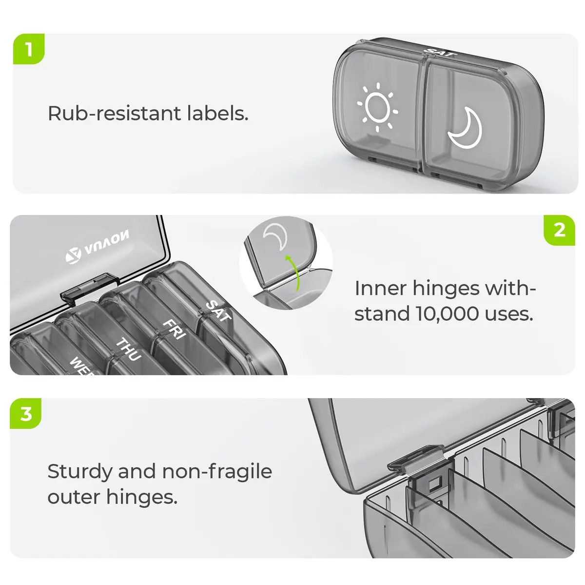 AUVON XL Weekly Pill Organizer 2 Times a Day, Gray AM PM Pill Case | 14 Compartments, BPA-Free, Travel-Ready - view 3