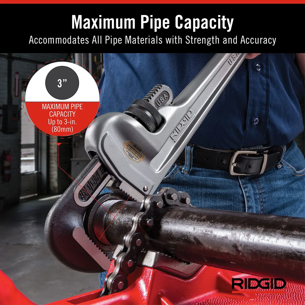 RIDGID 24" & 18" Pipe Wrench Set | Stainless & Aluminum, Heavy Duty, 3 & 2.5 Inch Capacity - view 7