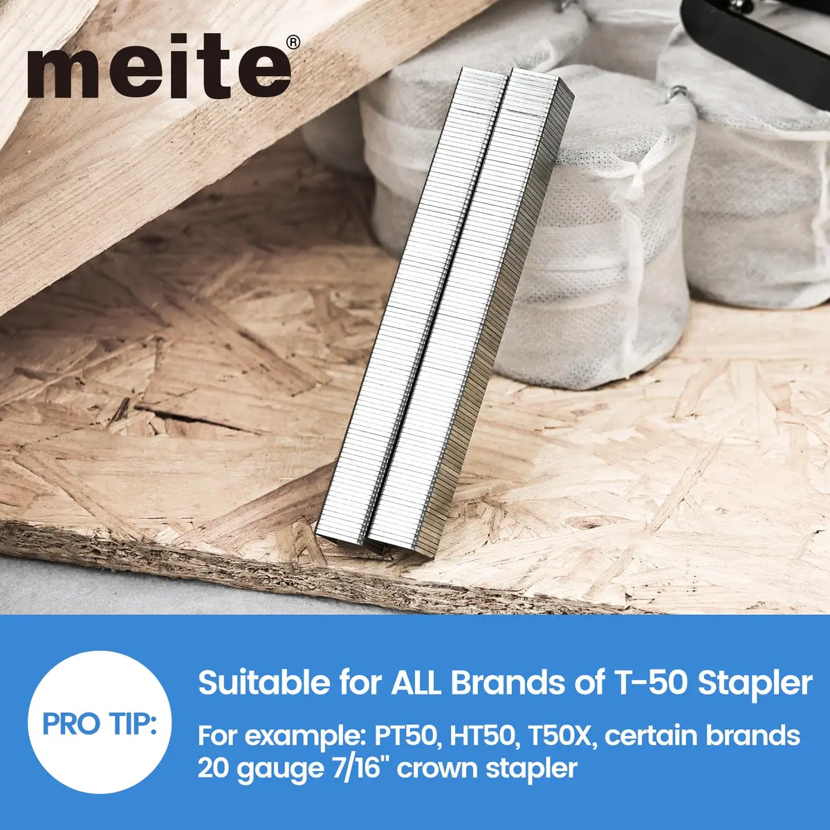 meite T50 Staples 1/2 Inch Heavy Duty Galvanized Staples for Staple Gun | Rust-Resistant, 20 Gauge, 1,512 Counts - view 5