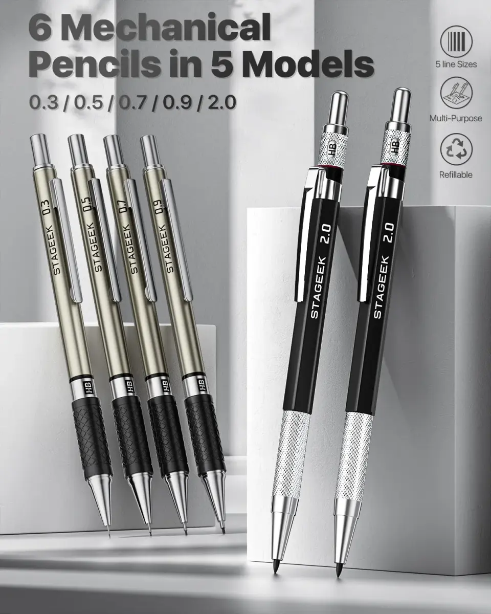 STAGEEK Mechanical Pencil Set with Case, 430g (0.95 lb) | 37 Pieces, 5 Models, 492 Leads - view 2
