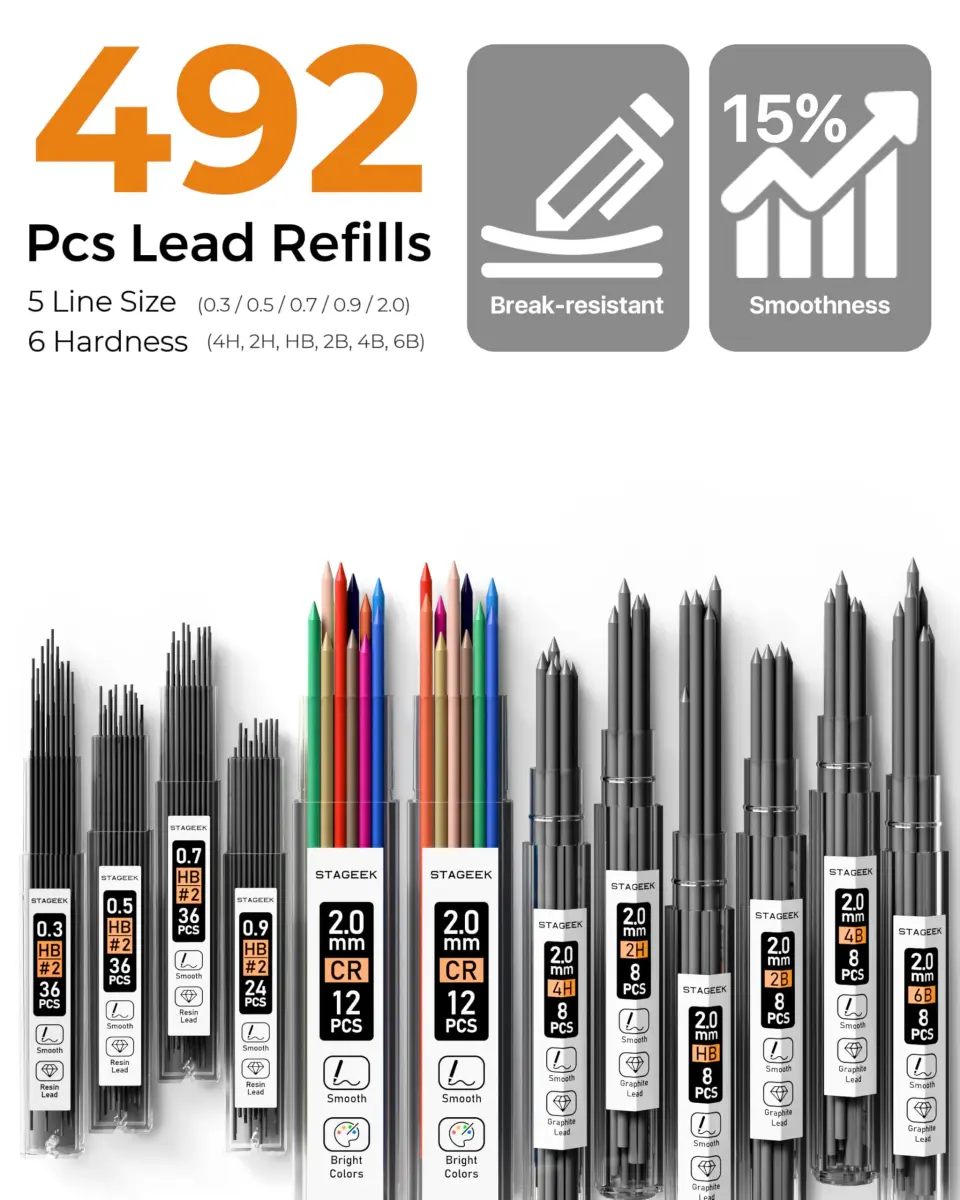 STAGEEK Mechanical Pencil Set with Case, 430g (0.95 lb) | 37 Pieces, 5 Models, 492 Leads - view 3