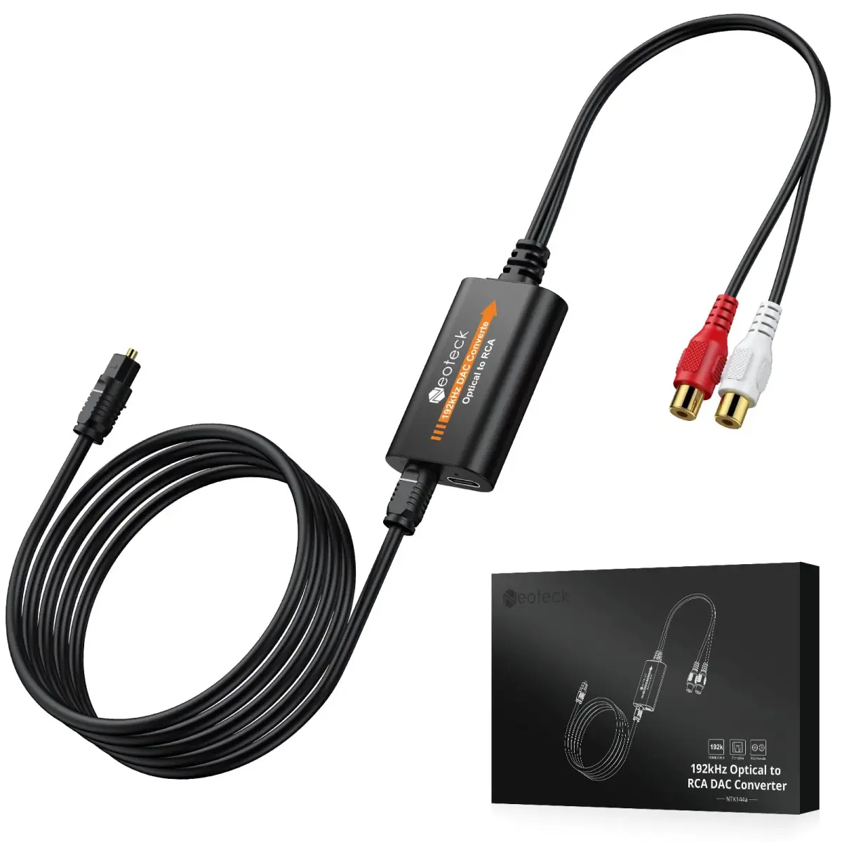 Neoteck Optical to RCA DAC Converter with Amplifier 192kHz SPDIF to Analog Audio Cable | Stereo Output - main product image