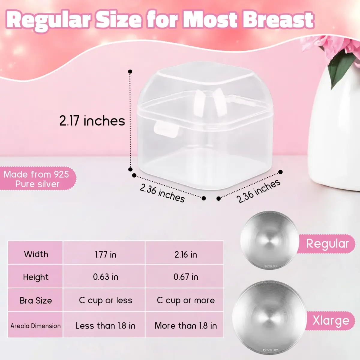 FATI Silver Nursing Cups XL | 925 Sterling Silver for Sore Nipple Relief - view 5