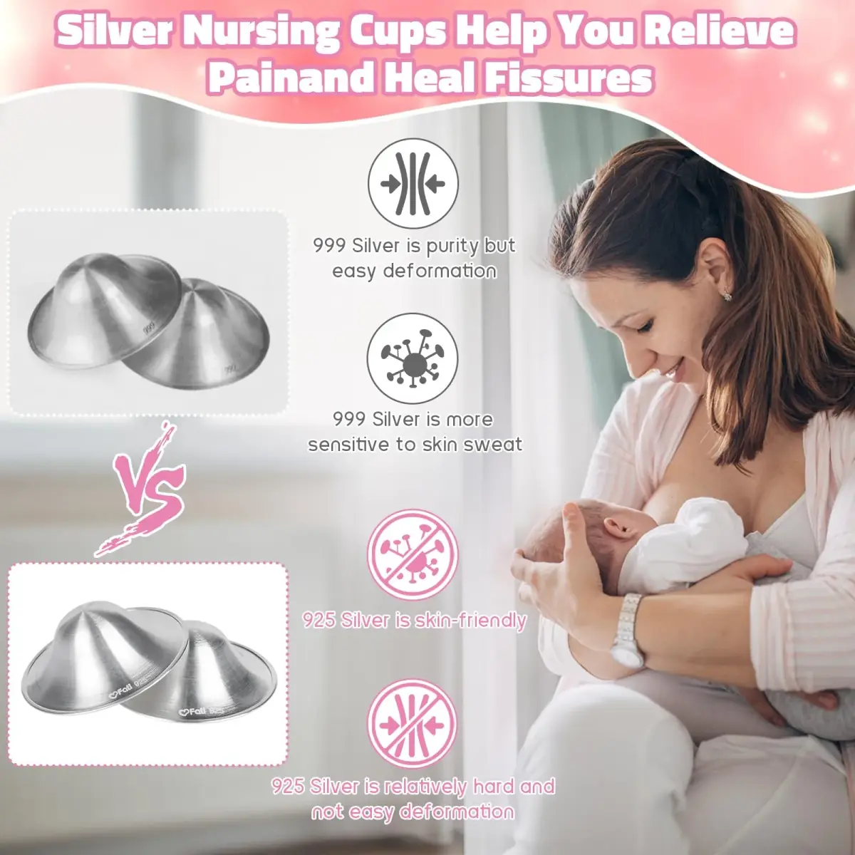 FATI Silver Nursing Cups XL | 925 Sterling Silver for Sore Nipple Relief - view 6