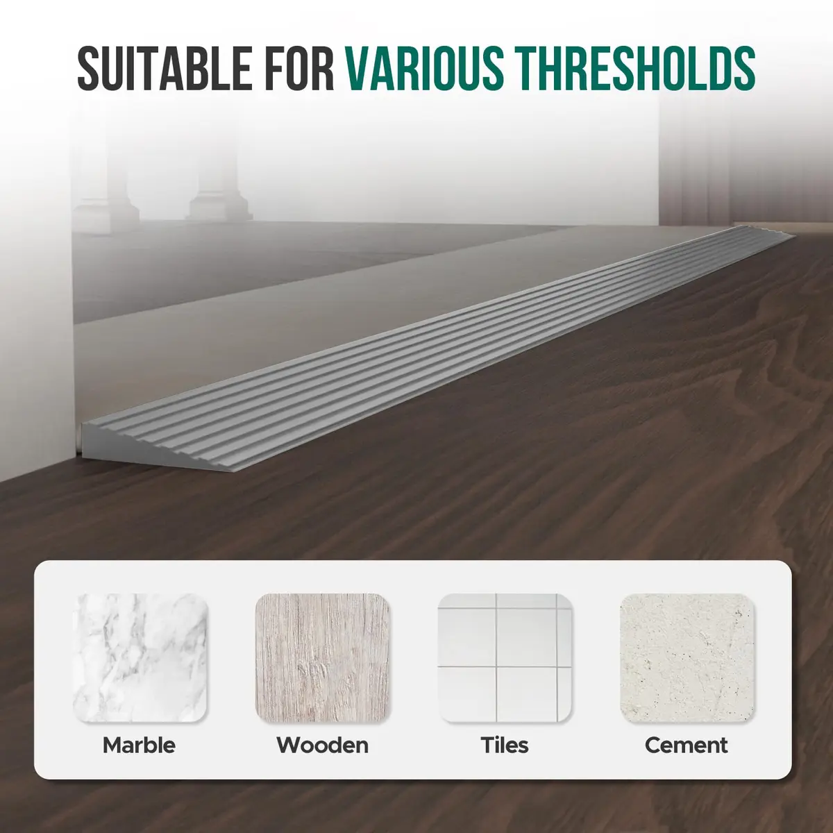 Boiarc Threshold Ramps for Doorways 3/8'' Rise-6.6Ft Long | Rubber Non-slip Threshold Strip - view 7