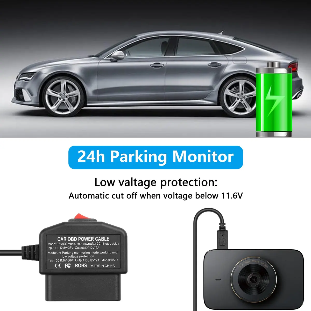CERRXIAN OBD Power Cable for Dash Camera 3.5M | 24-Hour Surveillance with Low Voltage Protection - view 4