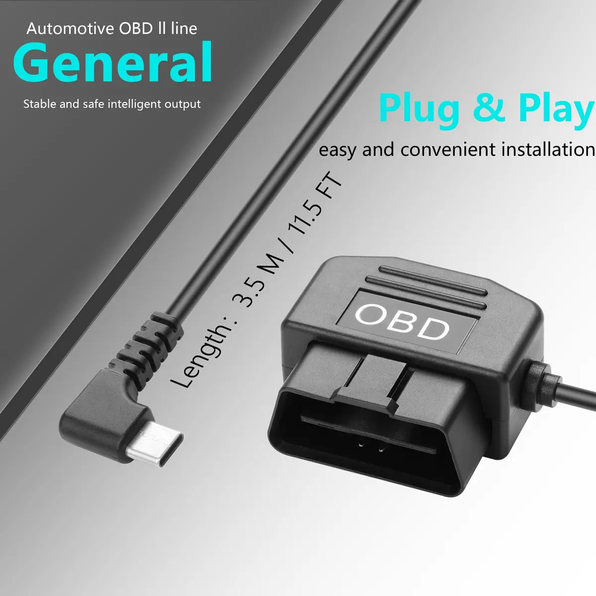 CERRXIAN OBD Power Cable for Dash Camera 13-40V to Type C | 3.5M/11.5FT, Low Voltage Protection - view 6