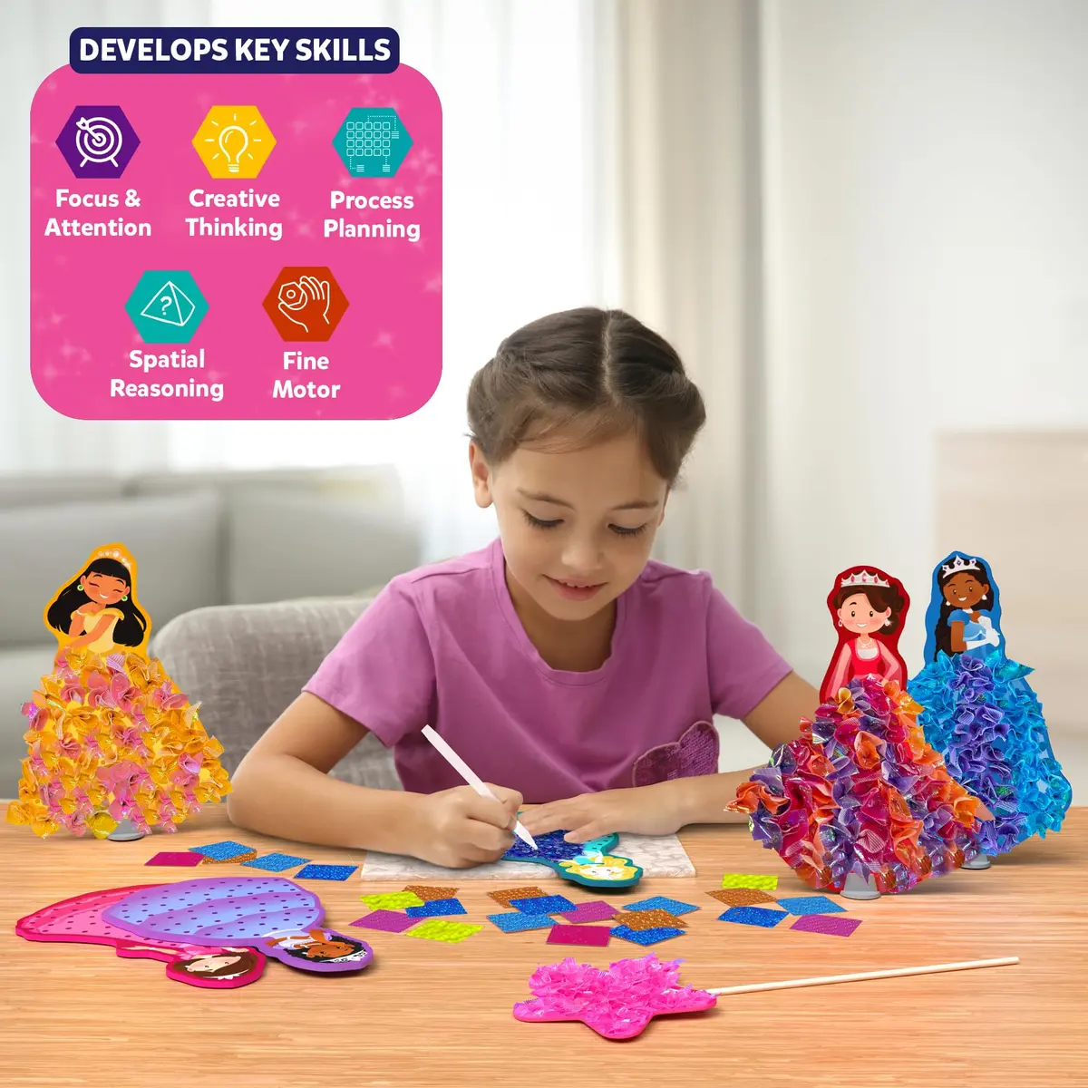 Skillmatics Poke-in Art Magical Princesses Wood Craft Kit | Mess-Free Fun for Ages 4-9 - view 7