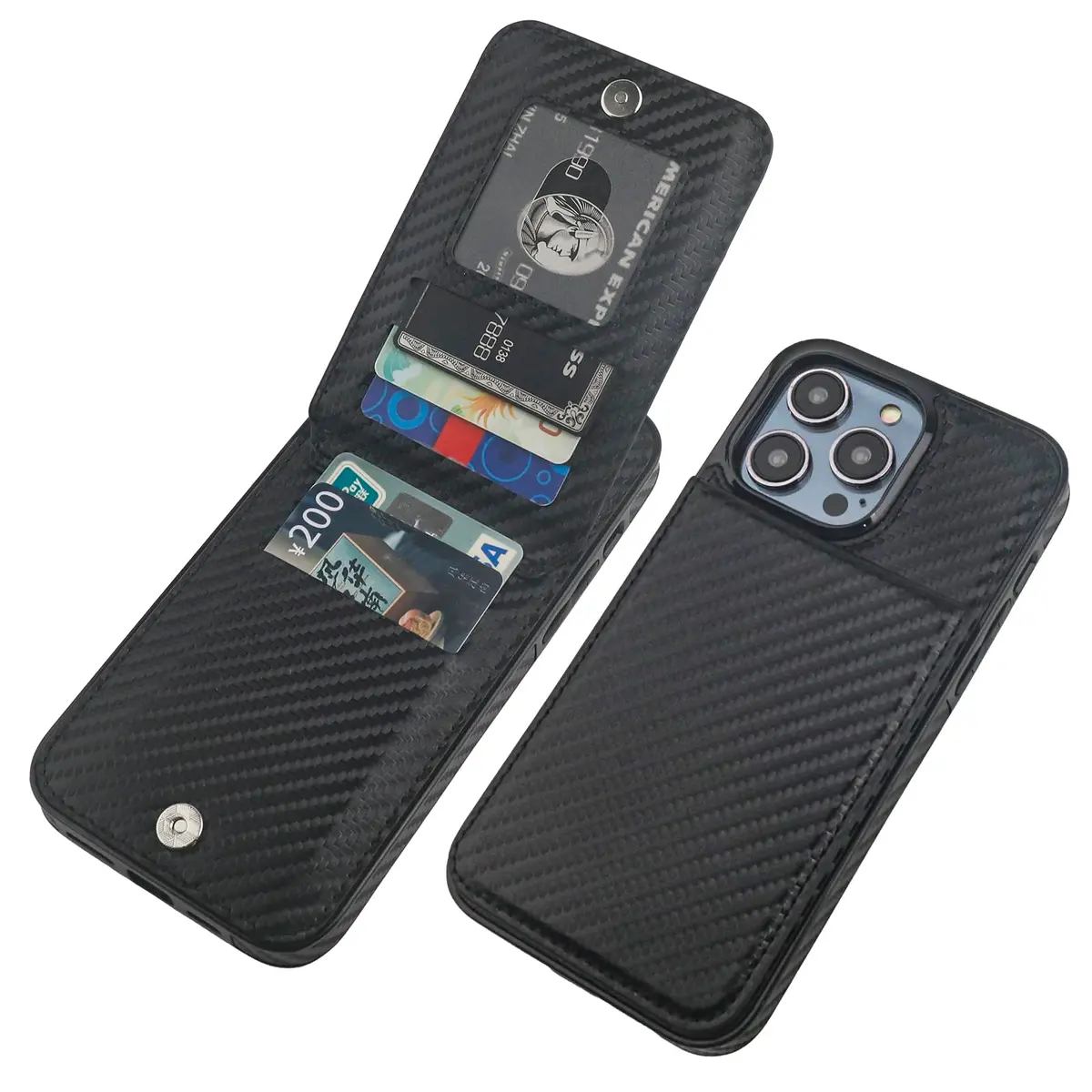 KIHUWEY for iPhone 14 Pro Max Wallet Case Card Holder, Carbon Black | Heavy Duty Leather Cover with Card Slots & Kickstand - main product image