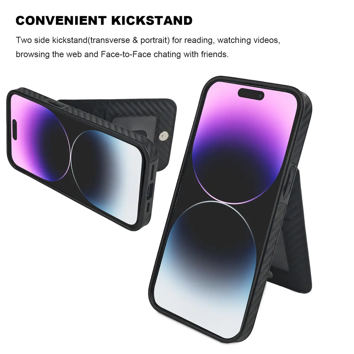 KIHUWEY for iPhone 14 Pro Max Wallet Case Card Holder, Carbon Black | Heavy Duty Leather Cover with Card Slots & Kickstand - view 5