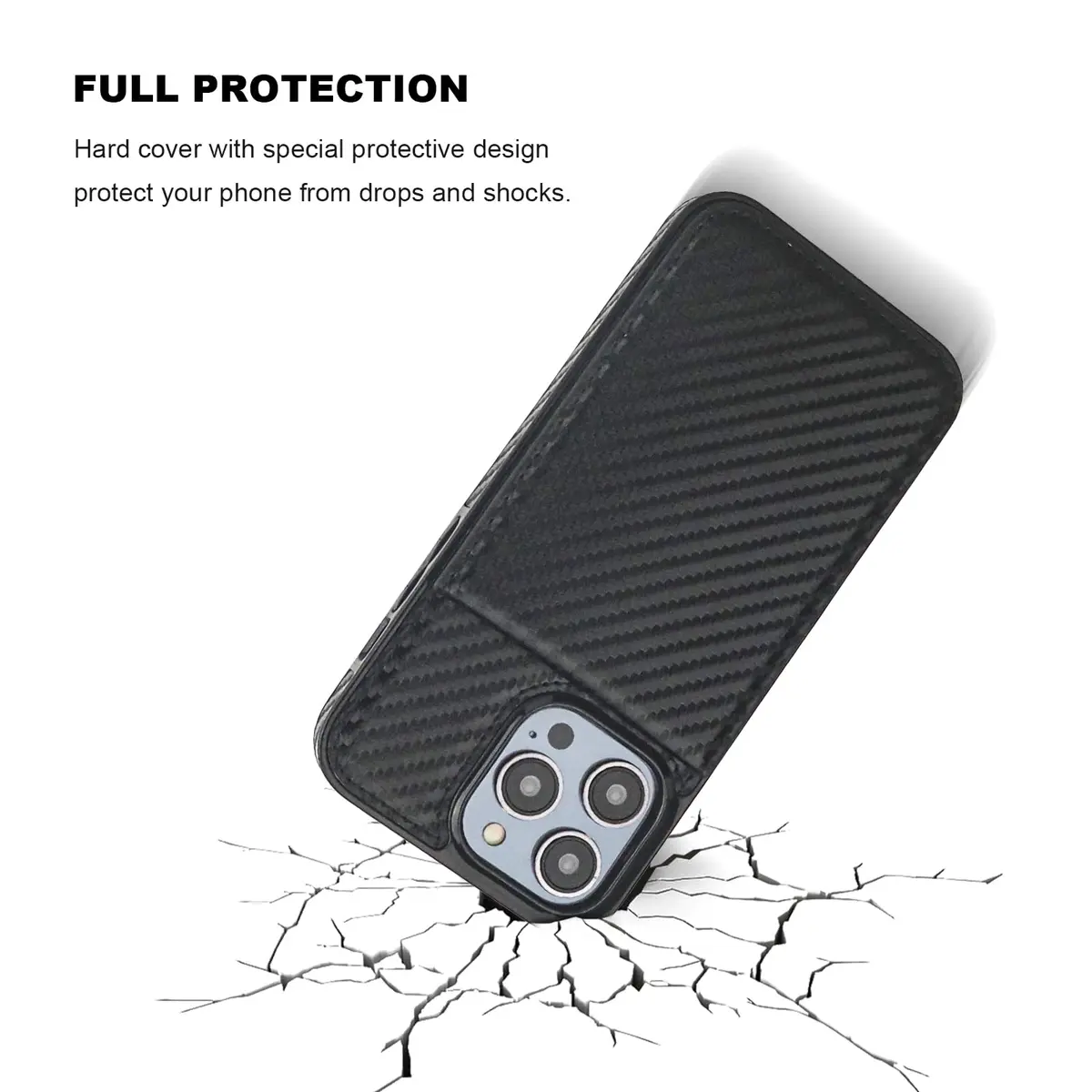 KIHUWEY for iPhone 14 Pro Max Wallet Case Card Holder, Carbon Black | Heavy Duty Leather Cover with Card Slots & Kickstand - view 6