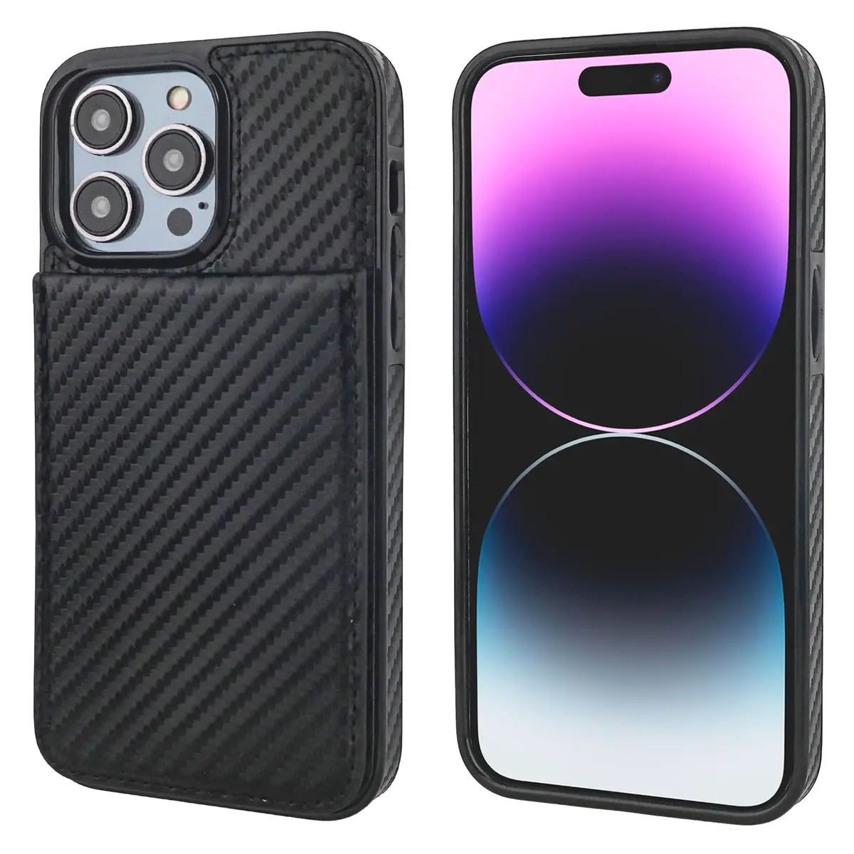 KIHUWEY for iPhone 14 Pro Max Wallet Case Card Holder, Carbon Black | Heavy Duty Leather Cover with Card Slots & Kickstand - view 3