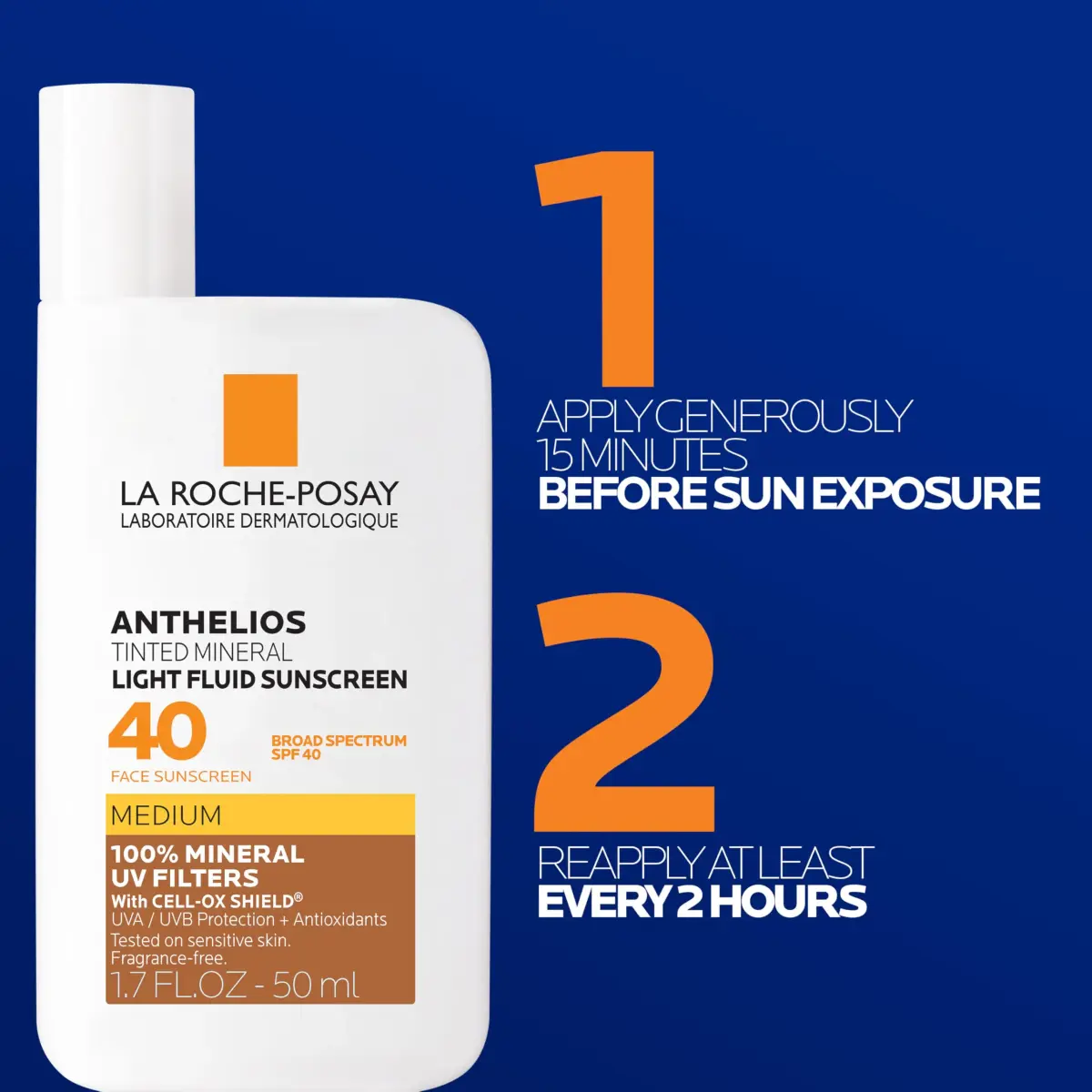 La Roche-Posay Anthelios Tinted Mineral Sunscreen SPF 40 Medium 51ml (1.7 Fl Oz) | Broad Spectrum UVA/UVB Protection - view 6